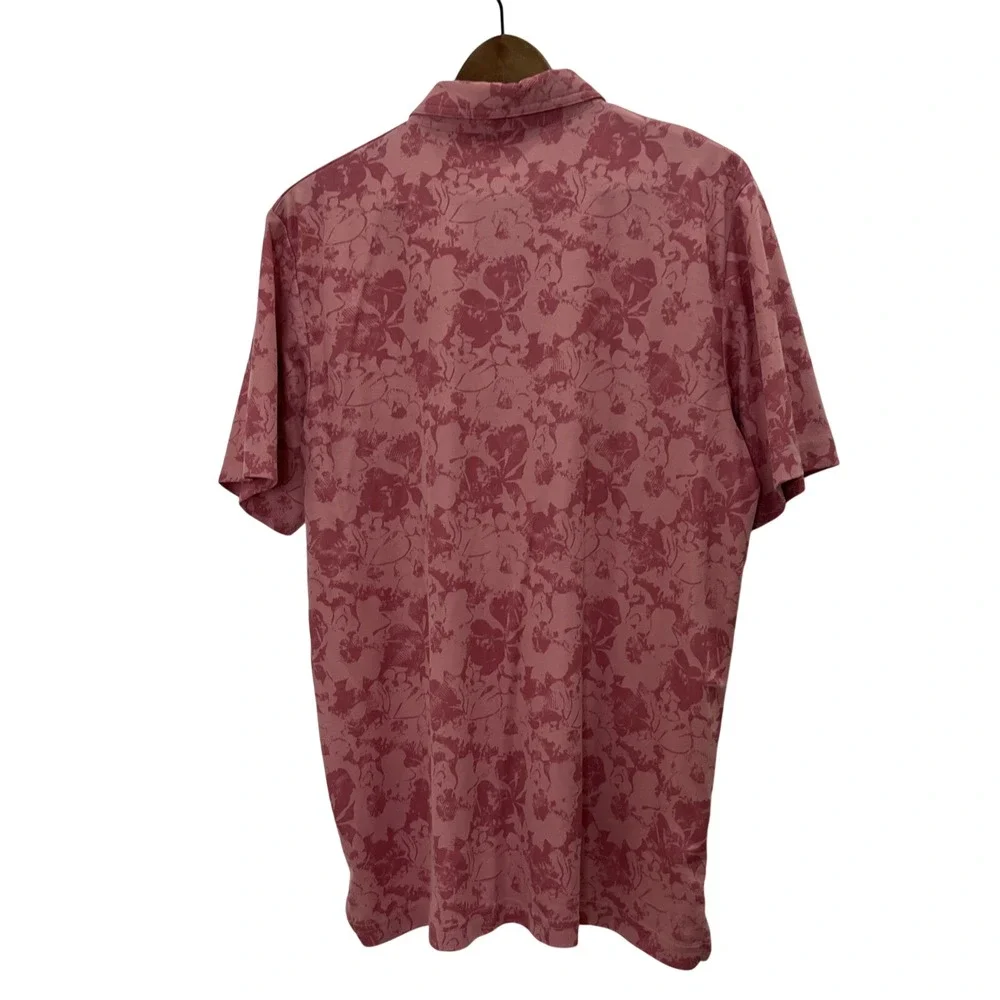 TravisMathew Polo Shirt Mens Size Large Pink Floral‎ Print Golf Top Excellent